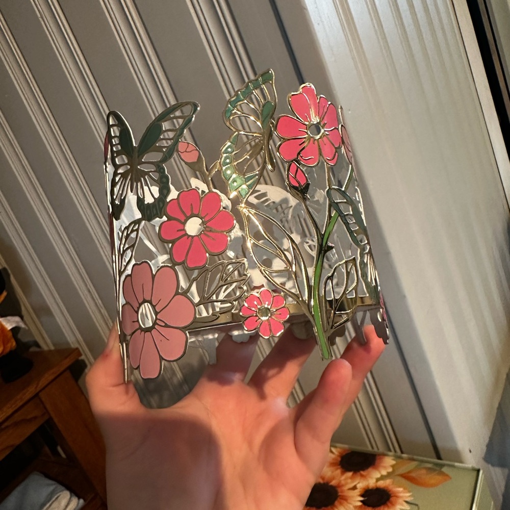 Pink Floral Cutout Enamel Candle holder